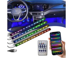 Lucion® RGBIC Led strip auto met afstandsbediening & App | 12V/5V | Auto ambilight met dynamische RGBIC led strip | sfeerverlichting auto | | Auto led verlichting | Led strip auto | 12V/5V USB met afstandsbediening & app-bediening