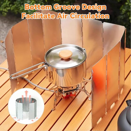 Opvouwbaar windscherm - Camping accessoire - Buiten koken - 16 aluminium platen - 130 x 24 cm - Zilver — afbeelding 3