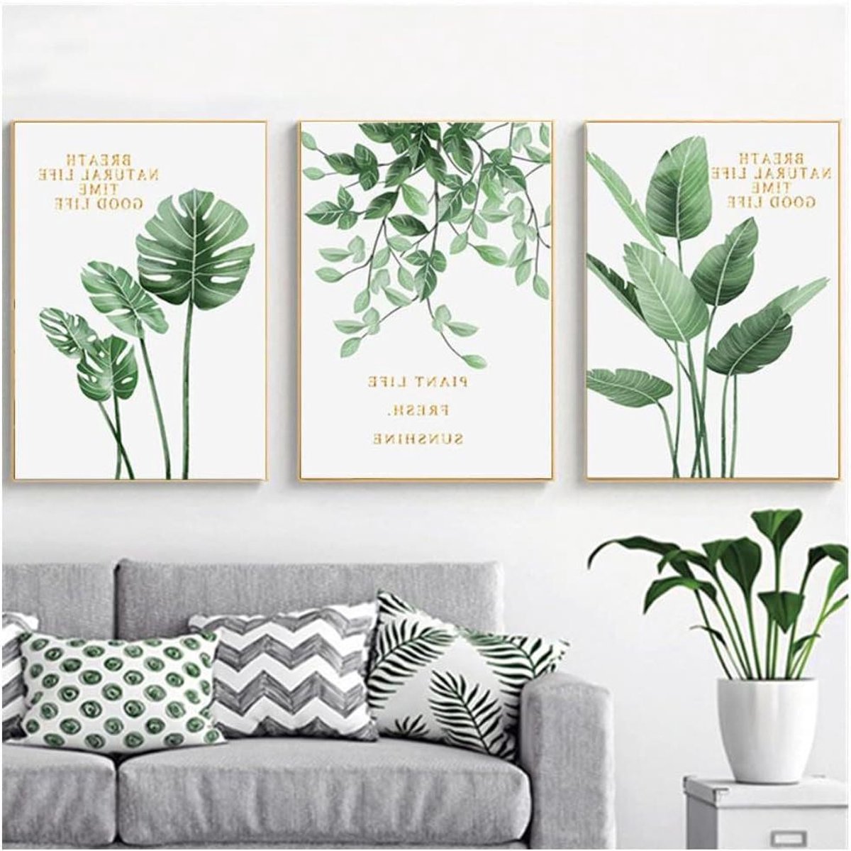 Planten Posterset - Wanddecoratie Bladeren - Slaapkamer Decoratie - Hoogwaardig Canvas - 30 x 40 cm - Groen
