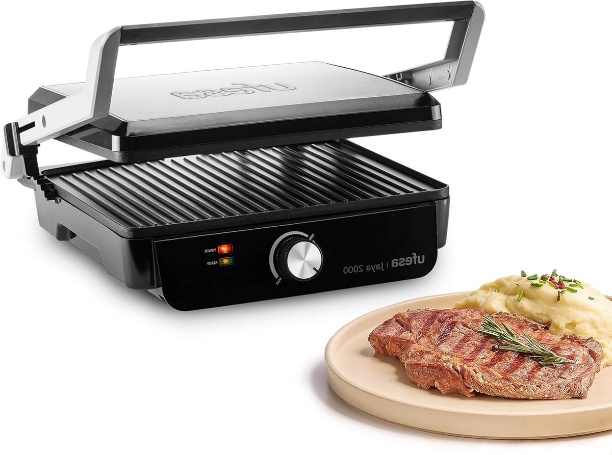 Elektrische Grill - Contactgrill Panini - Snelle Maaltijden - 180 Graden Opening - 29 x 23 cm - Zwart RVS