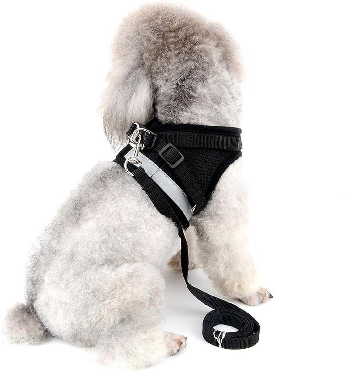 Hondentuig met riem - Harnas puppy - Veilig uitlaten - Reflecterend design - Maat S - Zwart