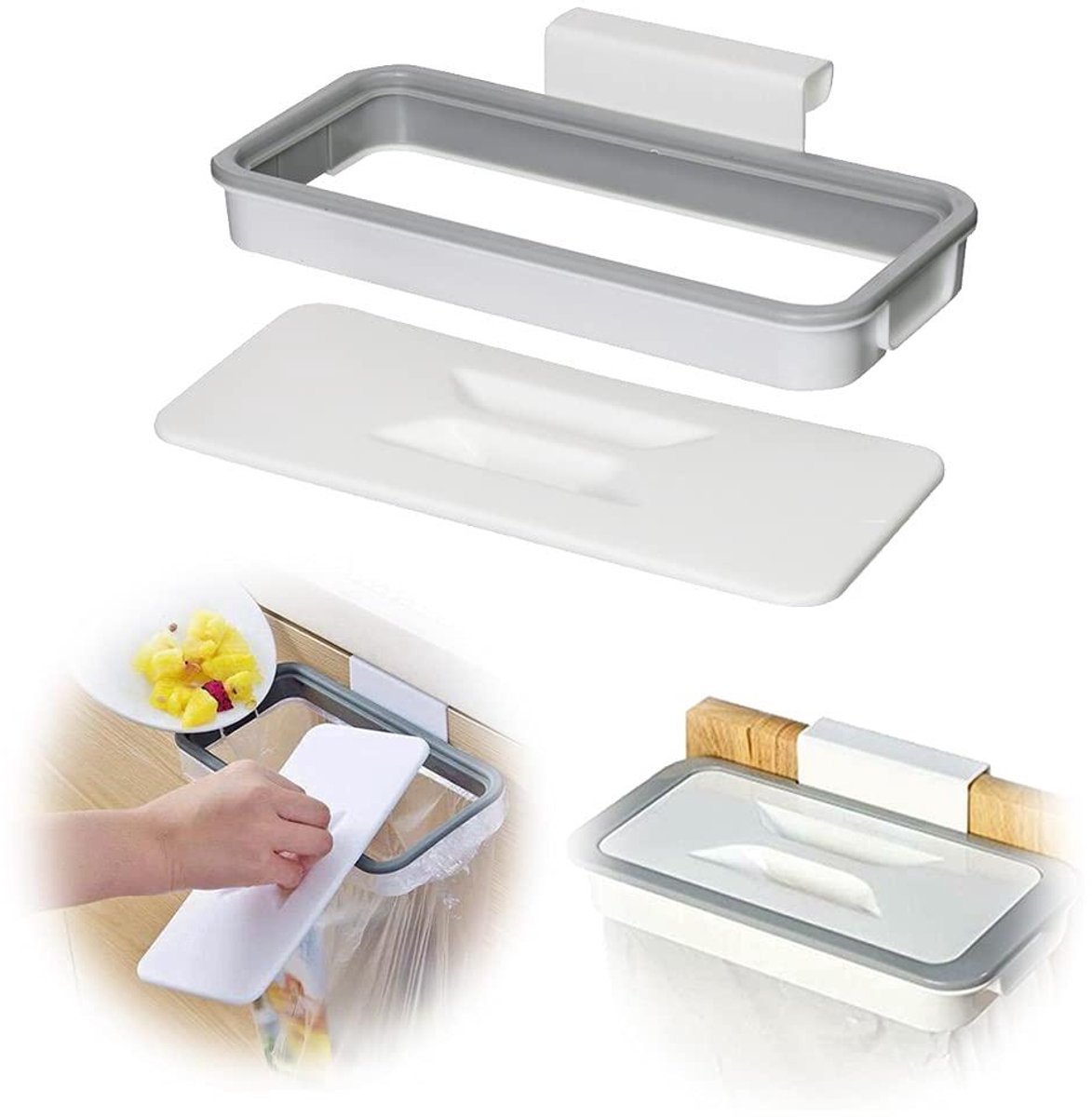 Prullenbak Houder - Vuilniszak Rek - Keuken Opruimen - Met Deksel - 24 cm - Wit