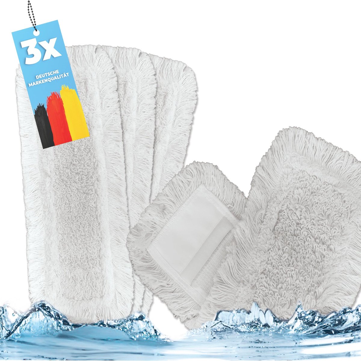 3 x katoenen mop voor 40 cm klaphouder - TOP katoenen mop voor vloerstofvegen en vochtige reiniging - mop van katoen - veelzijdige vloerreiniger - zacht voor echt hout en parket