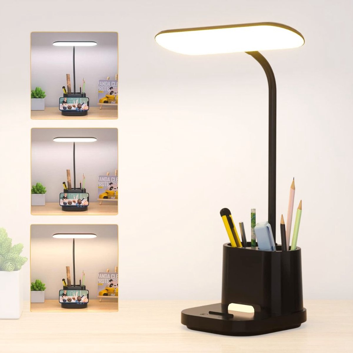 CRLYN® Bureaulamp Kinderkamer - Bureaulamp Roze - Tafellamp Kinderkamer - Zwart