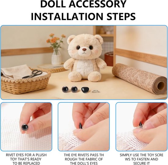 Ogen set, 5–12 mm knoopogen voor haken, knutselogen voor handwerken, haakogen set, Crochet Eyes voor figuren en textielprojecten — afbeelding 2