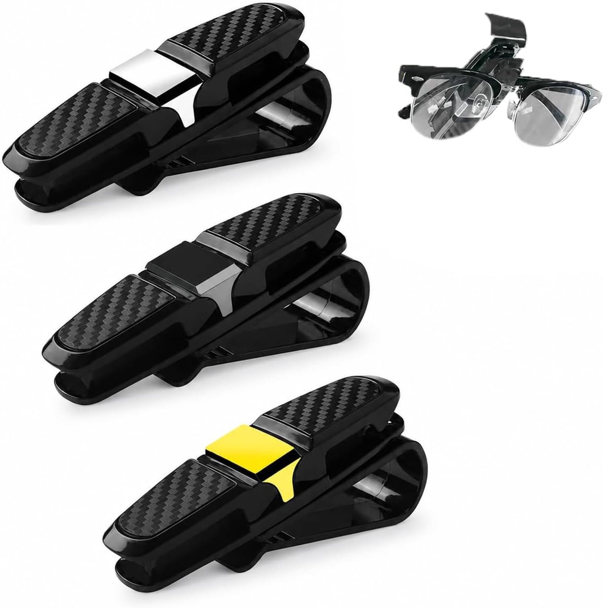 Set van 3 Brillenhouders voor Auto Zonneklep, Zonnebrillen Brillen met Kaartkaartclip, Zonnebrilhouder met Ticket Card Clip Geschikt voor Alle Automodellen