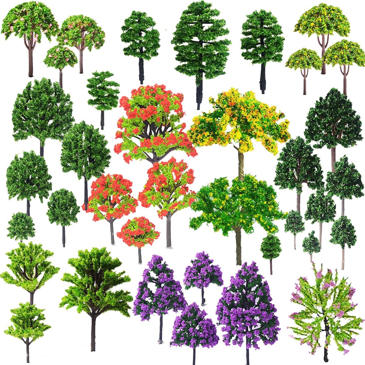 53 stuks miniatuurbomen, 3 ~ 10 cm, gemengde bomen, decoratie voor miniatuurmodel, diorama voor doe-het-zelf landschap