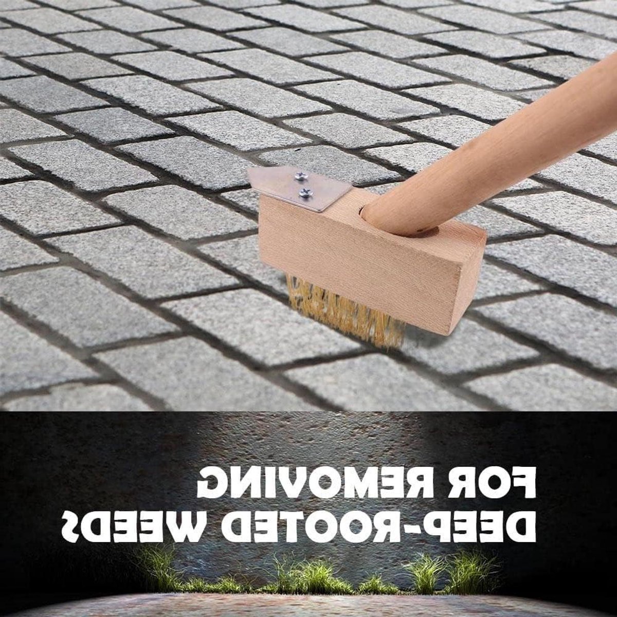 Terrasborstel - Onkruidborstel - Terras Reinigen - Met Krabber - 10 cm - Houtkleur