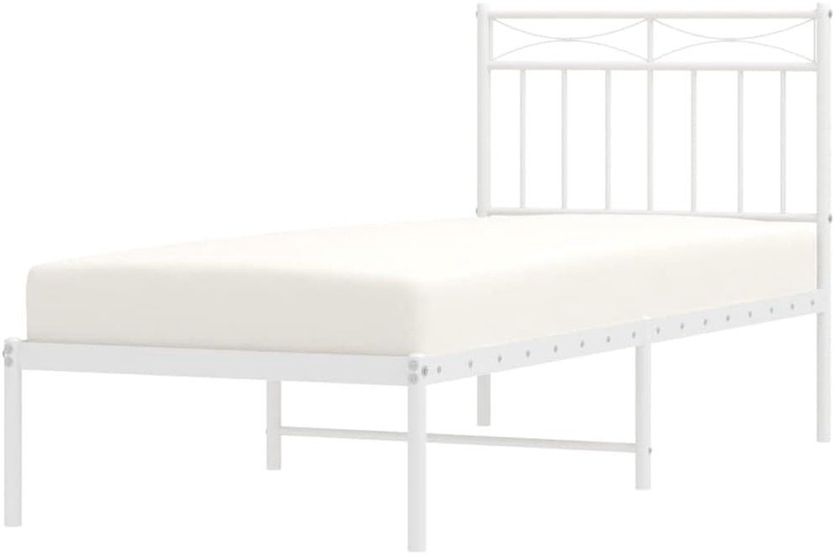 Metalen Bedframe - Ledikant Hoofdbord - Slaapkamer Inrichten - Robuuste Constructie - 80x200 cm - Wit