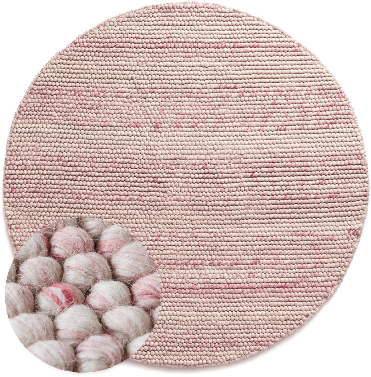 Rond wollen vloerkleed - Fjell crème/roze 200