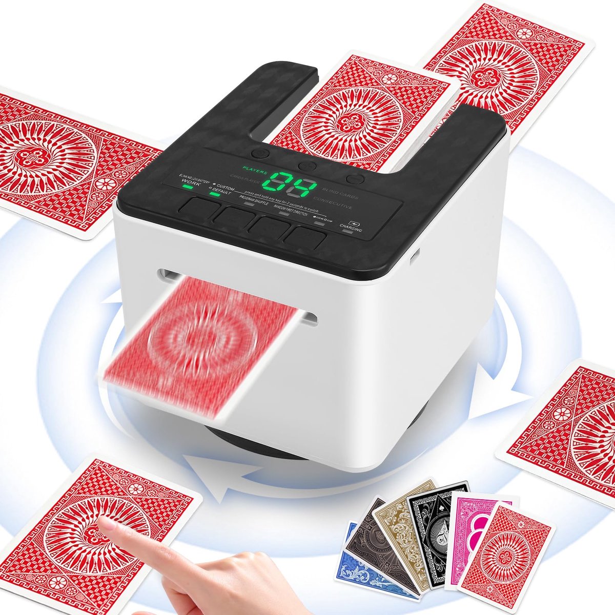 SnelShoppen - Automatische Elektronische Kaartverdelingsmachine 360° Roterend voor Poker, Blackjack, Uno en Texas Hold'em voor 1-8 Spelers