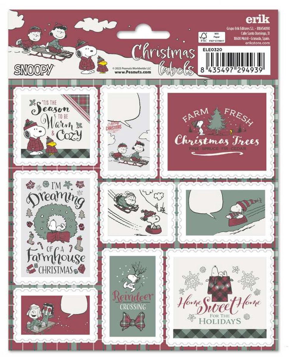 Grupo Erik Snoopy - Christmas SelfAdhesive Labels Zelfklevende etiketten - Multicolours