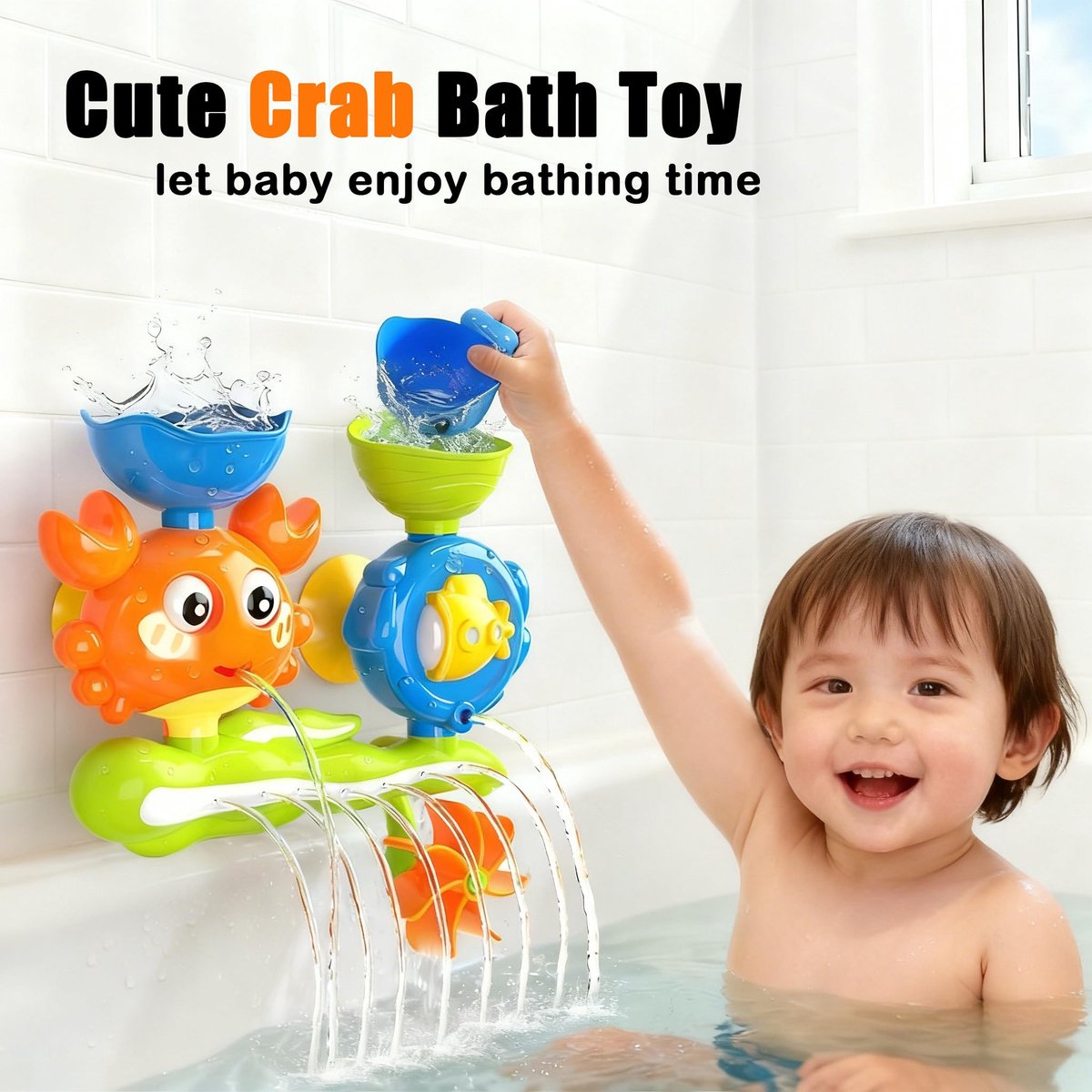 Badspeelgoed Voor Baby's Van 1-3 Jaar – Badspeelgoed in De Vorm Van Een Krab, Schimmelbestendig Badspeelgoed Met Zuignappen, Badspeelgoed Voor Kinderen, Interactief Speelgoed, Cadeau Voor Jongens En Meisjes – Oranje