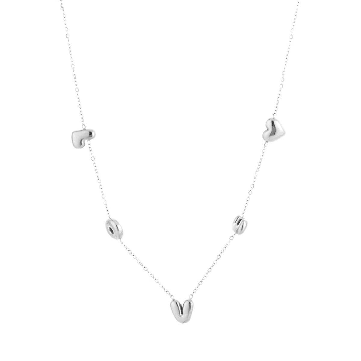 Luxe Love Ketting Stainless Steel - Elegante Schakelketting met 'LOVE' Letters en Hartjes - Chique Dames Sieraad - Zilver