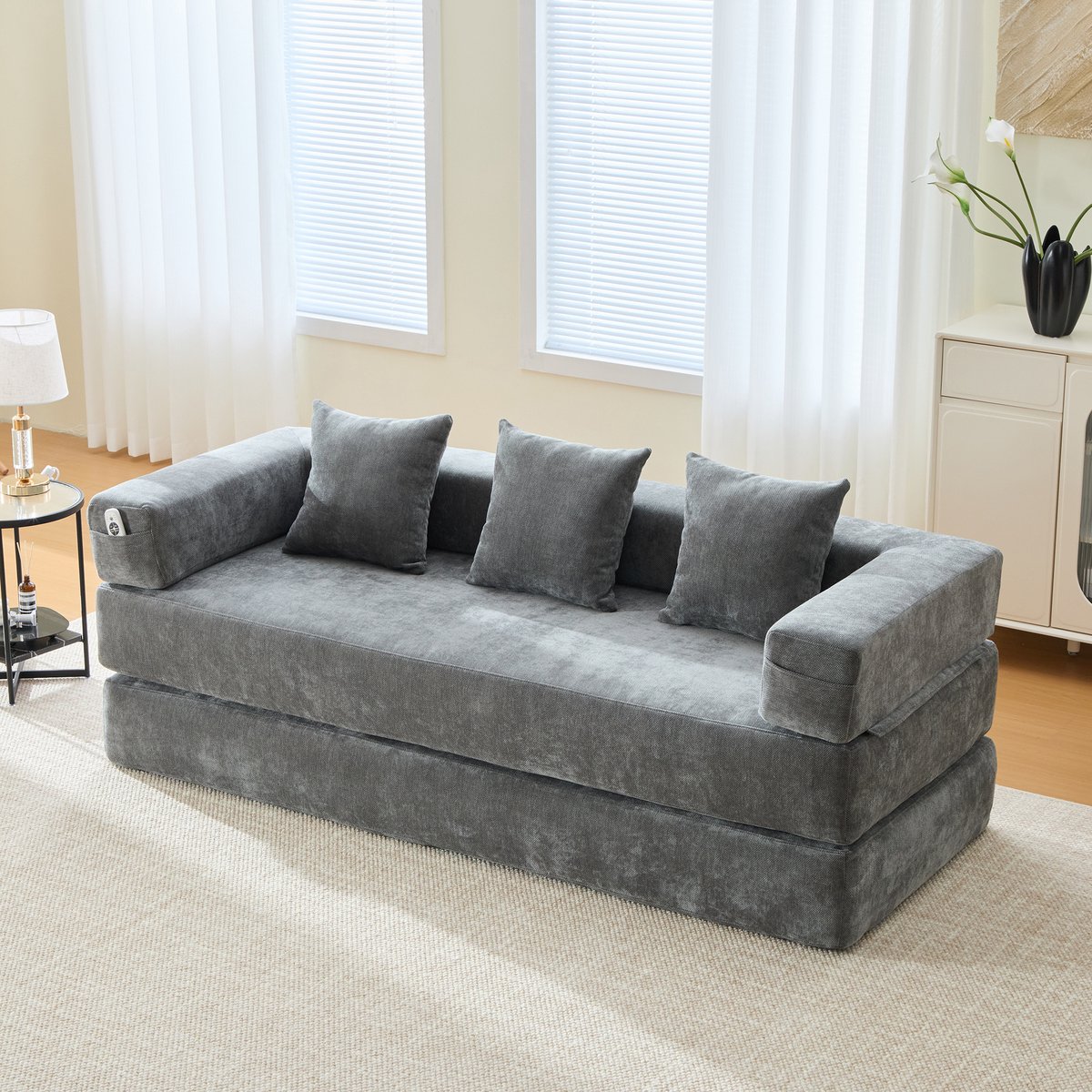 Modulaire Chenille Bank - 2 Zitsbank DIY Sofa - Flexibele Lounger Met Opbergtas - Beige