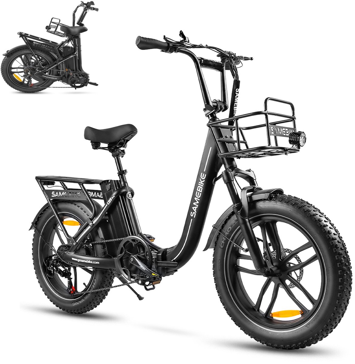 Samebike C05 Pro Elektrische Fatbike – Opvouwbare E-Bike - 250W Motor - 36V 13Ah Accu (70 km Bereik) - 20 Inch Brede Banden - Shimano 7 Versnellingen - met Dubbele Vering