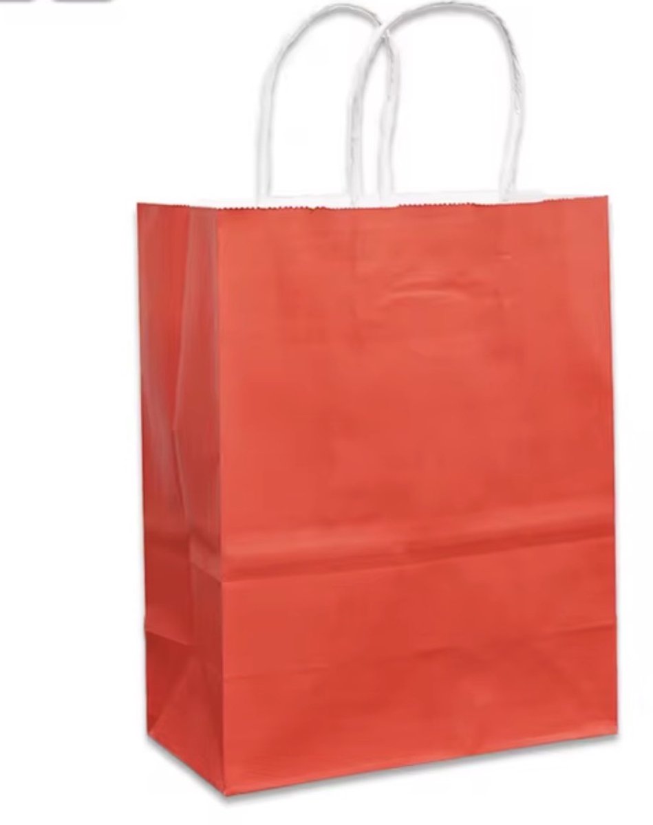 Papieren Draagtassen 21 x 14 x 8 cm – Rood – Set van 50 stuks – Cadeautassen & Winkeltassen