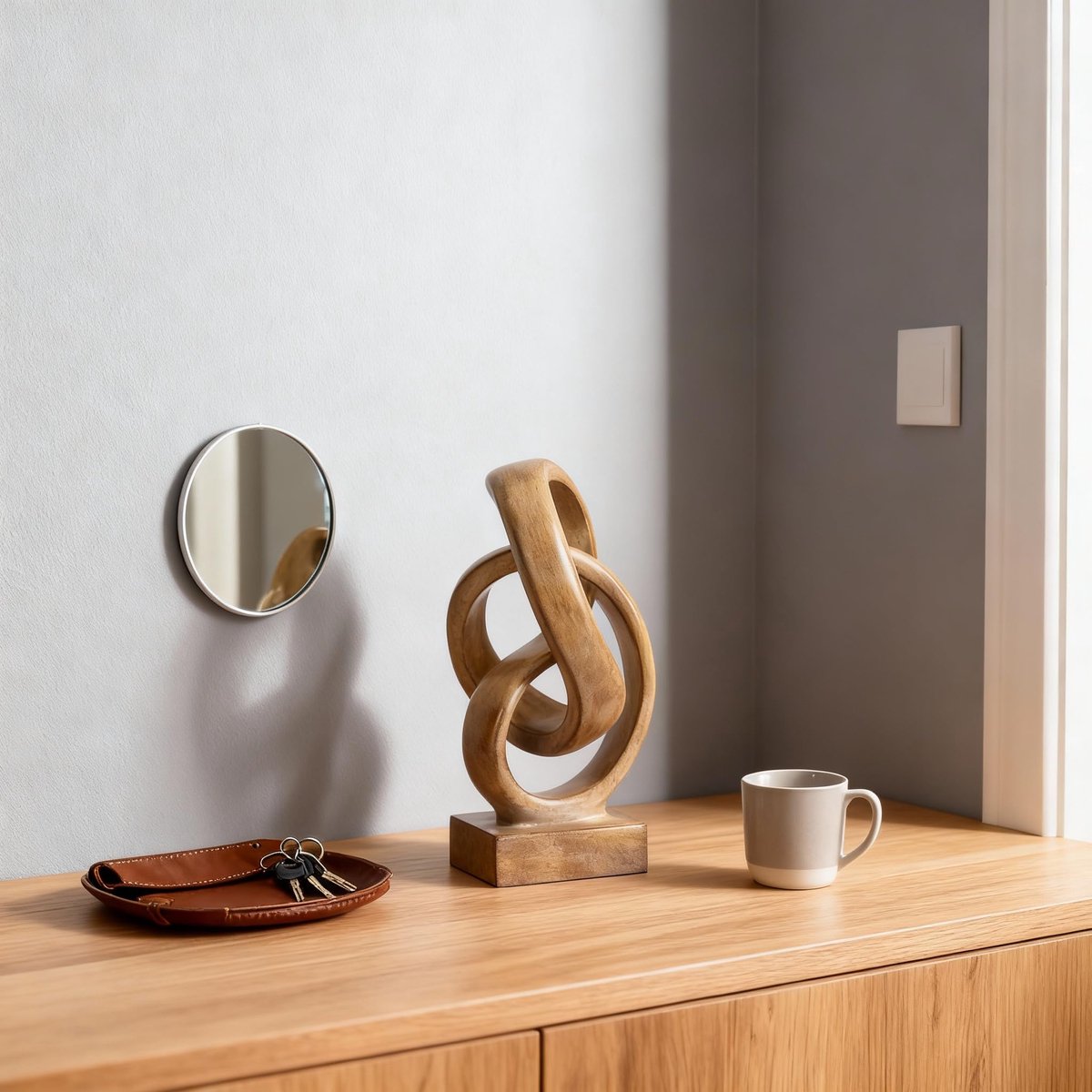 SnelShoppen - Abstracte Houtkleurige Knoop Sculptuur, Geometrisch Decoratief Beeld voor Wo