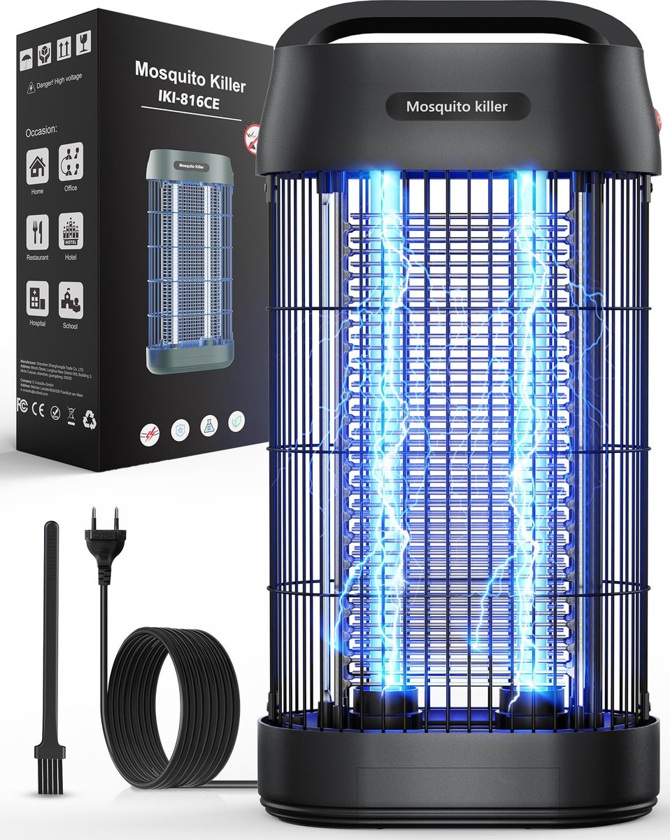 SnelShoppen - Anti-Muggenlamp 3000 V, Elektrische Vliegendoder UV 16 W, Draagbare Vliegenlamp voor Binnen en Buiten (100 m²), Veilig en Stil, Ideaal v