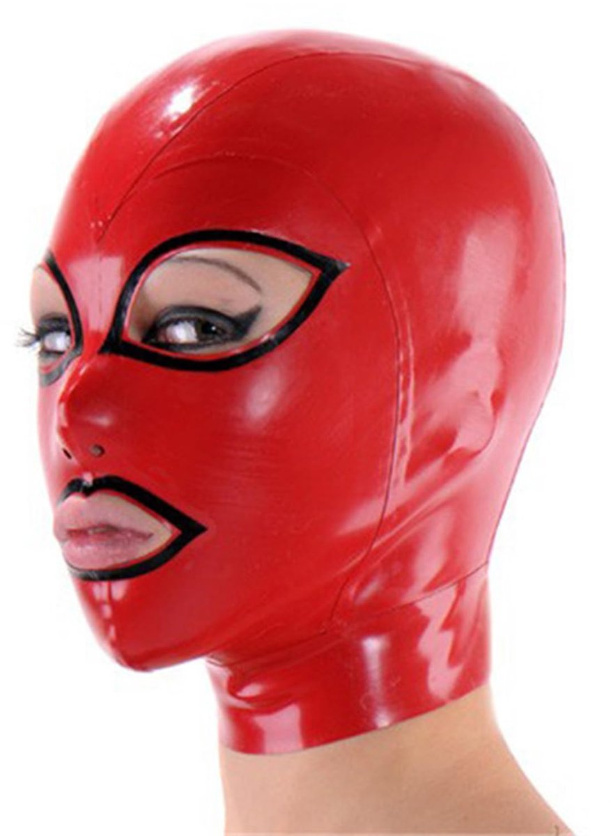 SnelShoppen - Rood Latex Masker - Handgemaakt Rubberen Cosplay Masker met Rits aan de Achterkant voor Feesten, Clubs en Thema-Events - Maat S