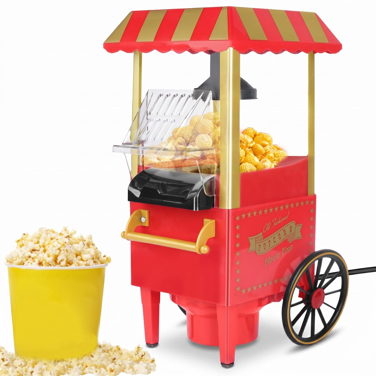 SnelShoppen - Retro Popcornmachine Olievrij - Gezonde Hotelucht Popcornmaker in Rood - Voor Feestjes, Camping en Kinderen - Perfect voor Keuken en Tui