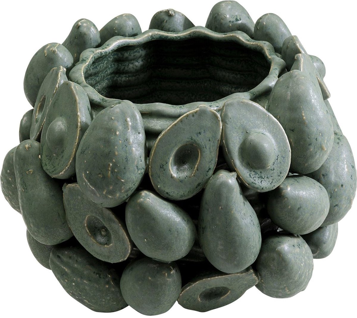 SnelShoppen - Vaas Avocados Groen Handbeschilderd Uniek Klein Decoratievaas Tafelvaas Bloemenvaas voor Woonkamer Planken Accessoires 23x32x32 cm