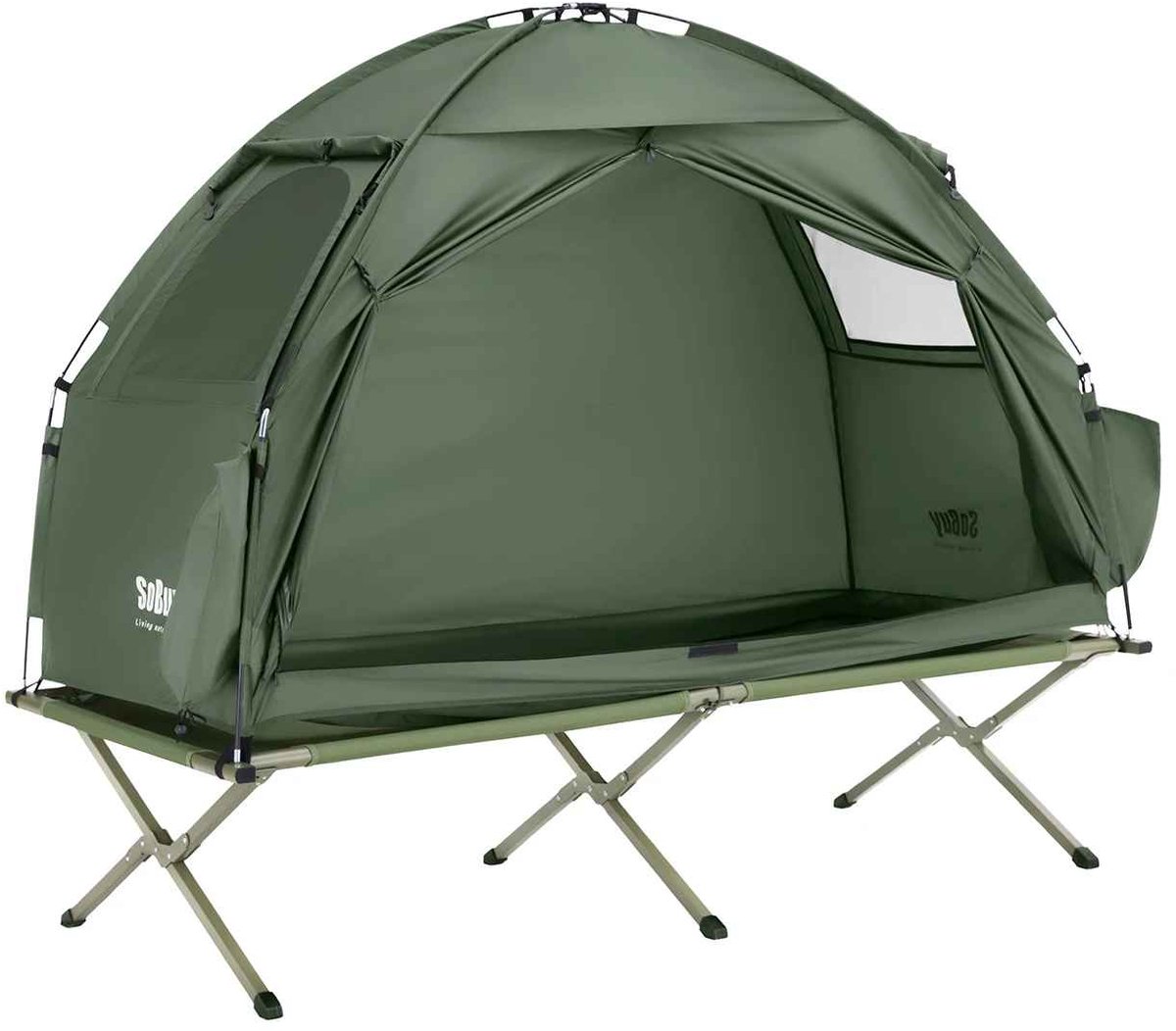 CORE 3-in-1 Kampeertent voor 1 Persoon - Maximaal draagvermogen 114kg - Enkele Tent - Lichtgewicht en Praktische Trekkerstent - Met Lamphaak en Schoenenopbergvakken - Snel Op te Zetten - Waterafstotende Tent - 193x86x160cm - Groen