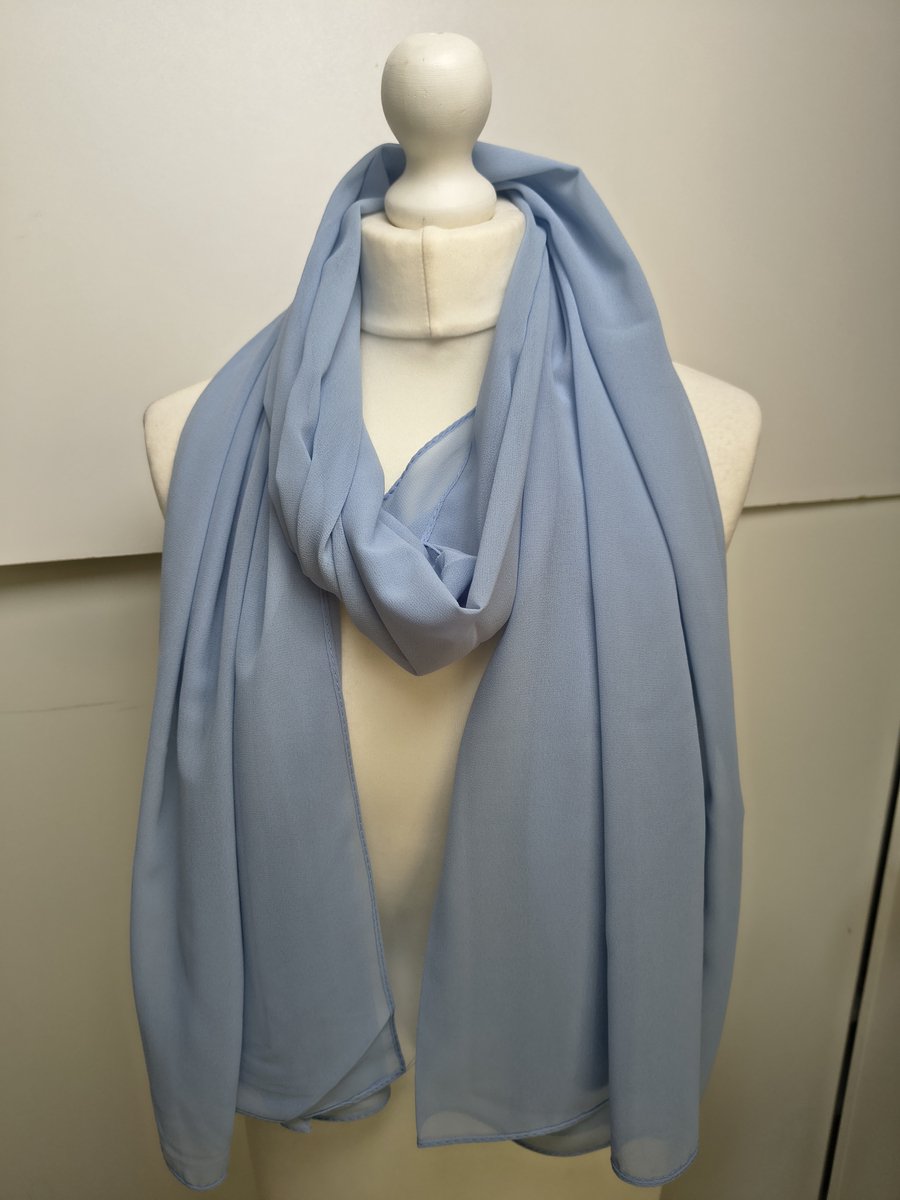 Lange dames chiffon sjaal Dominique-effen licht blauw-omslagdoek-stola