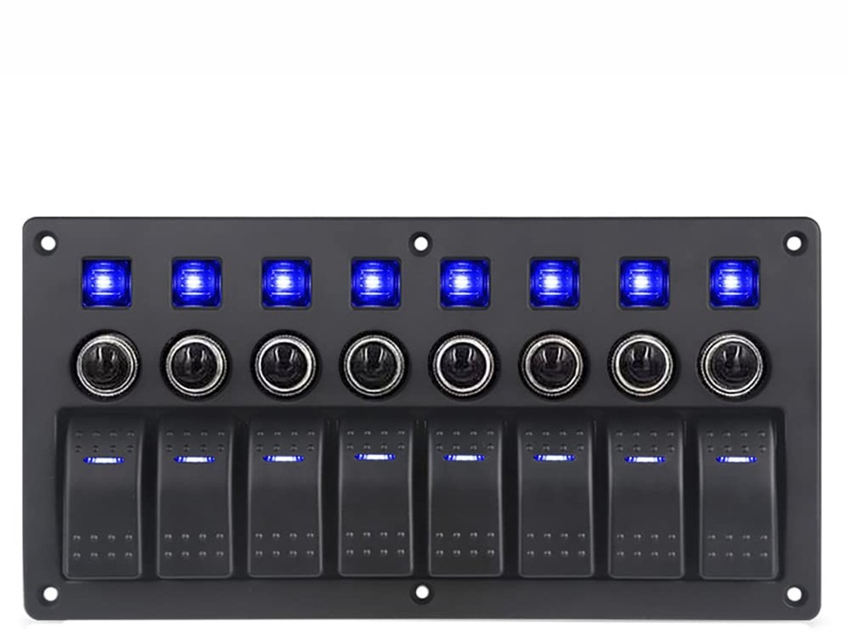 8 Gang Toggle Switch Paneel voor 12V 24V Boot en Auto, Waterdicht Rocker Switch met LED en Zekeringen, Geschikt voor Marine Gebruik