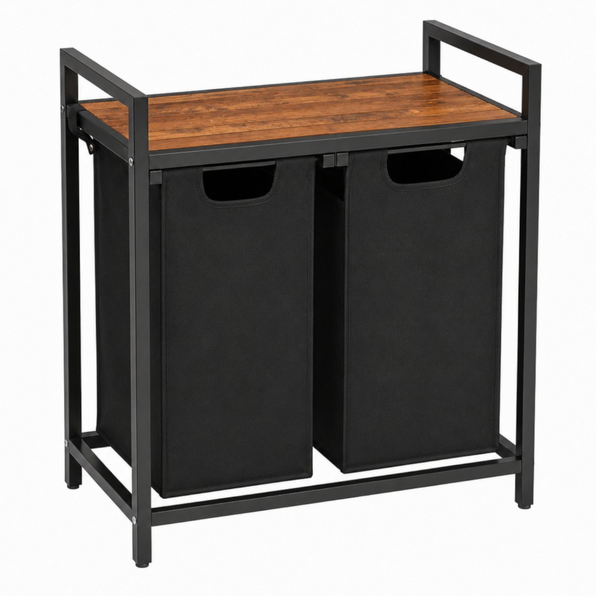 Begryf wasmand met 2 vakken 92 l - plank - 73 x 33 x 71 cm - rustiek bruin en zwart - MDF, metaal en stof
