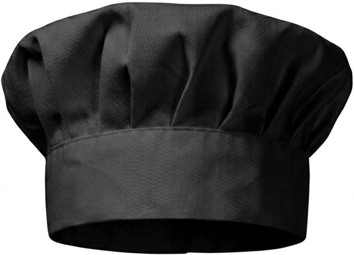 Zwarte Verstelbare Katoenen Koksbaret voor Professionele Koks, Unisex, Hoogte 22 cm, Ideaal voor Keuken en Kookactiviteiten