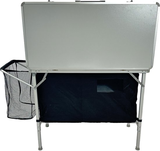 EveBase Silver Deluxe - Campingkeuken met Wasbak - Opvouwbare Campingkast met Opbergruimte en Organizers - Zilver/Zwart — afbeelding 3