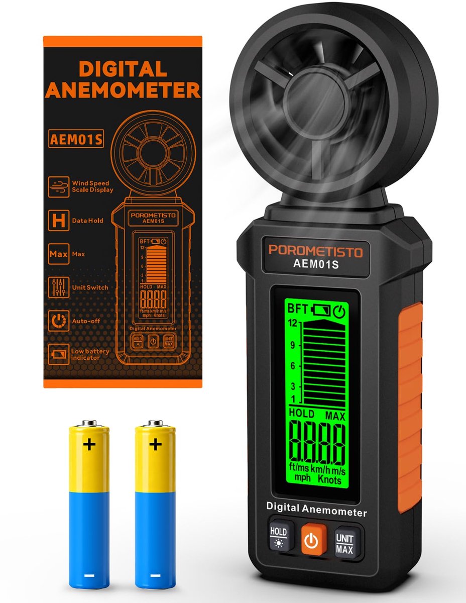 SnelShoppen - Handheld Anemometer Windsnelheidsmeter met Groene Achtergrondverlichting, 3-Kleuren Alarm, Compact en Antislip - Ideaal voor Buitensport