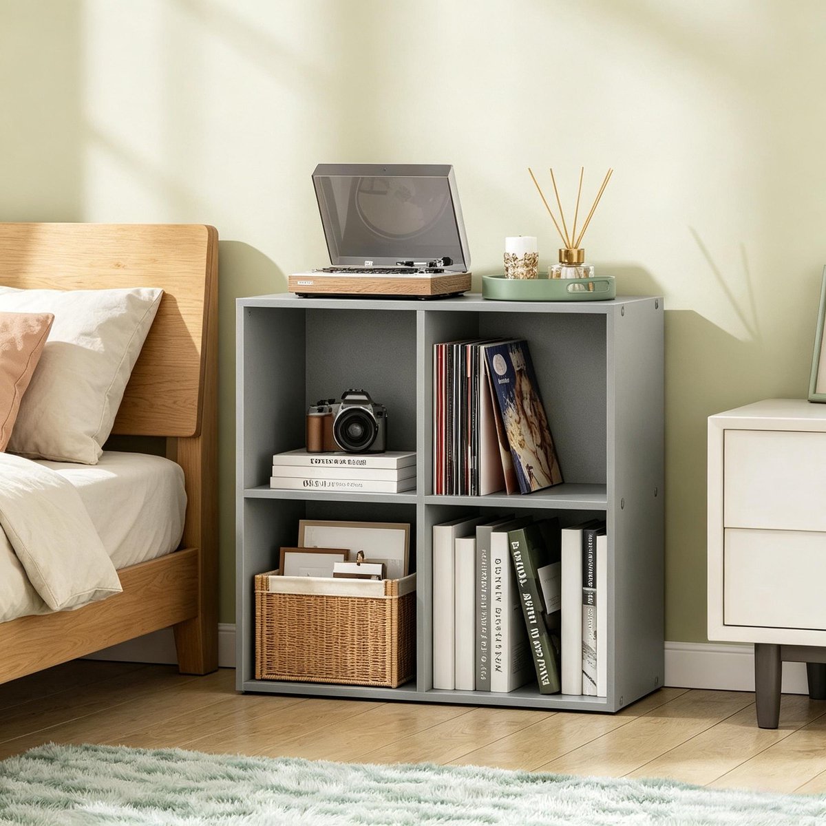 REDOM- Boekenkast - Open vakkenkast met 4 vakken - Vrijstaand opbergmeubel - Scandinavisch & Basic - Woonkamer, werkkamer, eetkamer - E1-klasse constructiehout met melaminefineer - Grijs - 59,6 x 59,8 x 29 cm