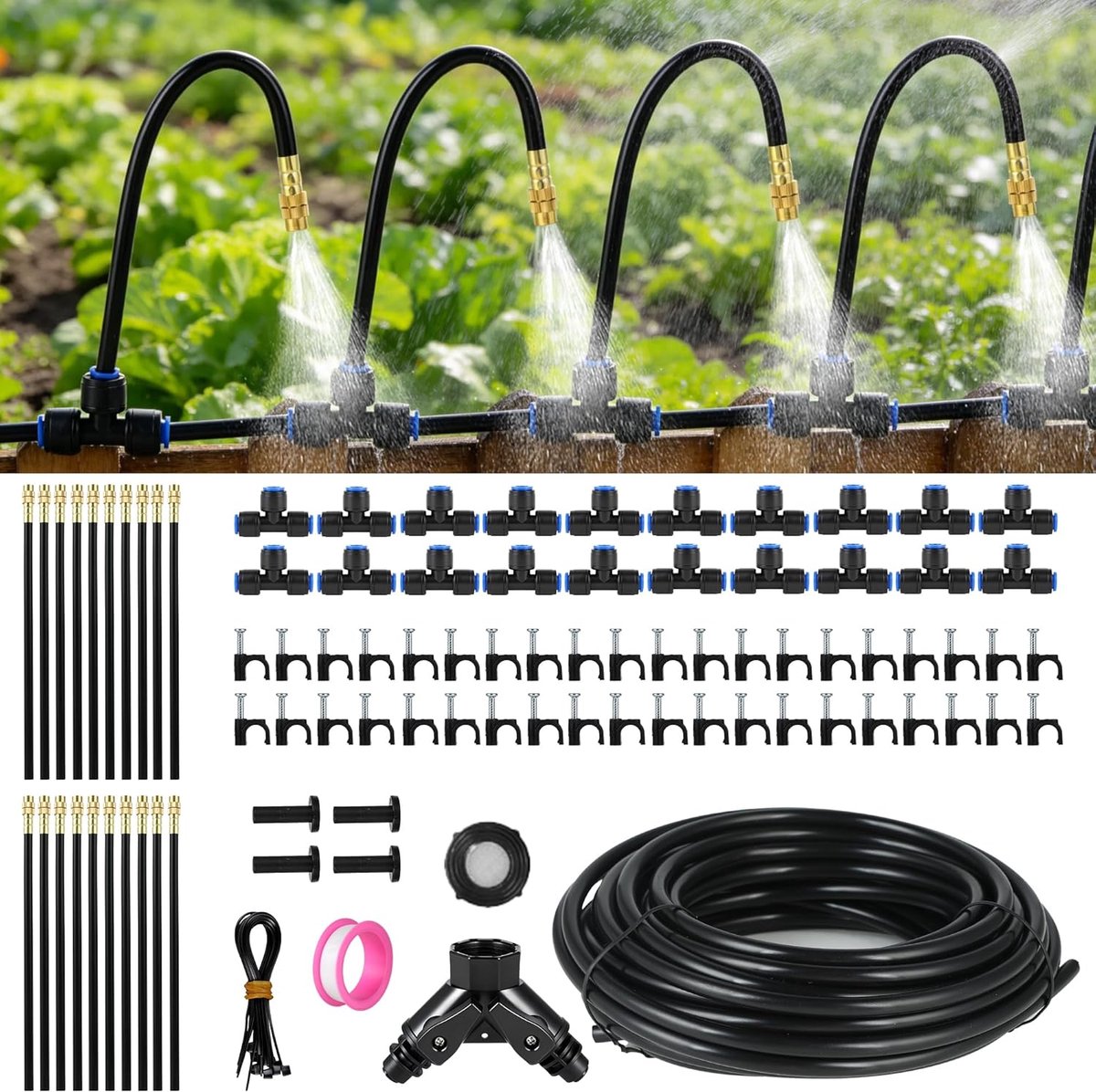 Druppe irrigatiesysteem - 38 Meter - Met 20 Sproeiers - Automatisch Bewateringssysteem - Voor Tuin, Balkon, Kas en Verhoogde Plantenbak