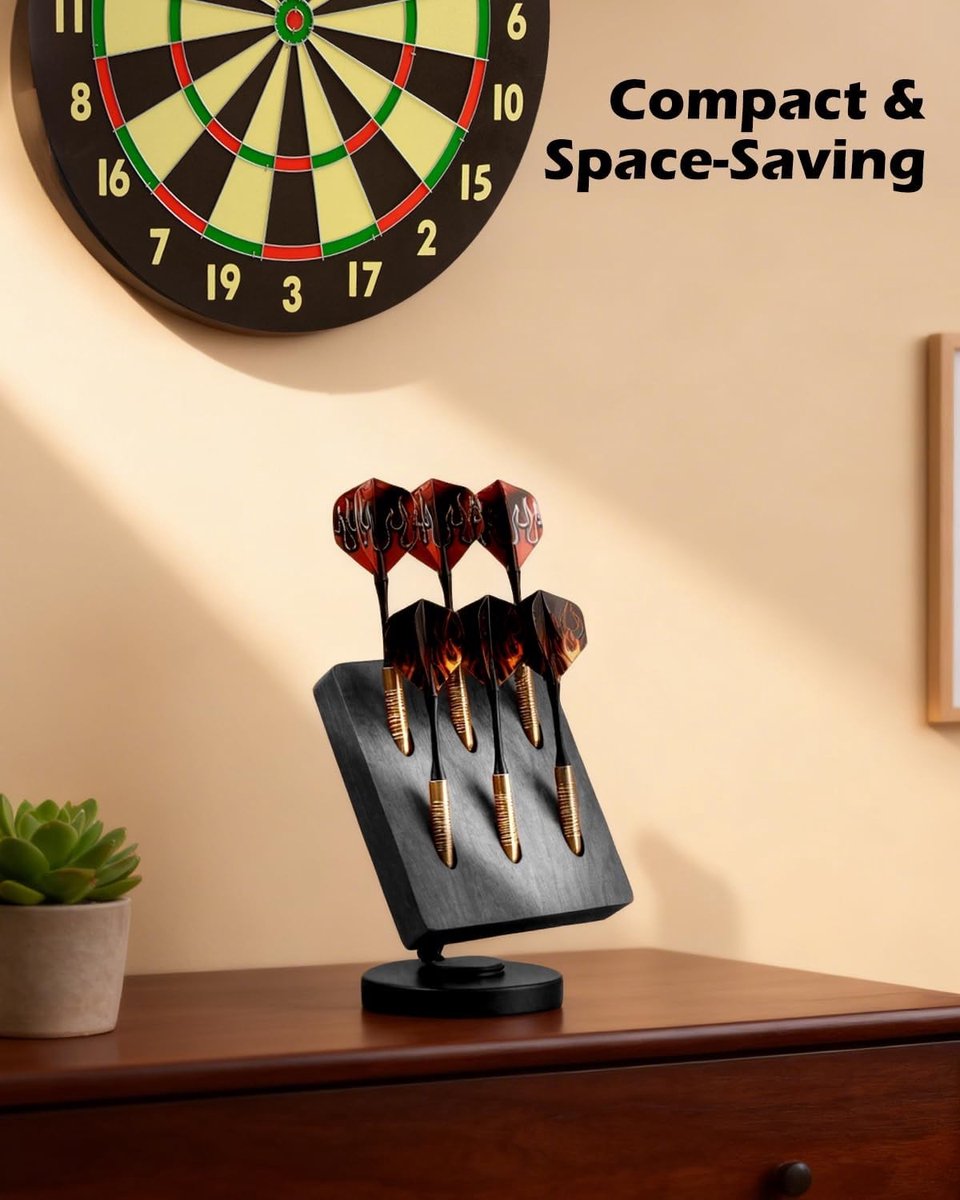 Draaiende Houten Dart Houder - Bureau Stand voor 6 Stalen en Softtip Darts, Organizer voor Spelkamer, Bar en Kantoor met Antislip Basis