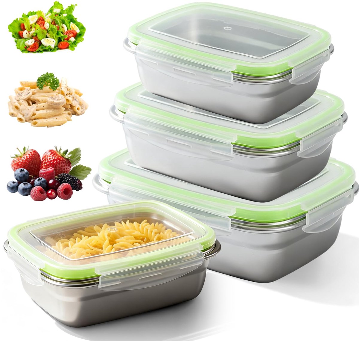 SnelShoppen - Broodtrommel Set van Roestvrij Staal - 3-delige Lekvrije Lunchboxen 350ml, 850ml, 1800ml - Stapelbare Broodtrommels voor Kinderen en Vol