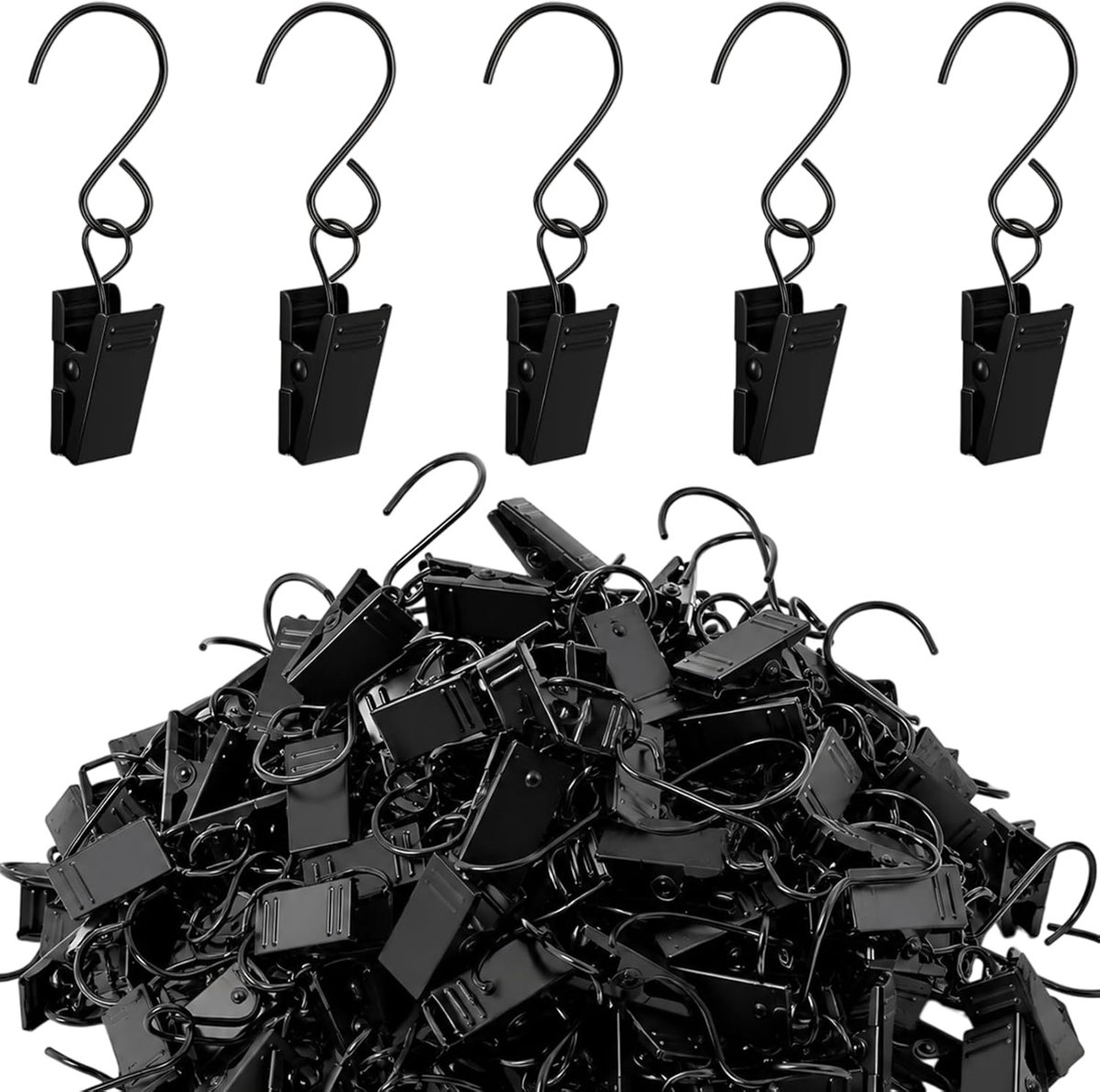 SnelShoppen - 100 Stuks Zwarte S-haken & Klemhaken 6 cm - Stalen Clips voor Gordijnen, Handdoekclips, Foto's, Kunst & Knutselwerk - Ideaal voor Thuis,