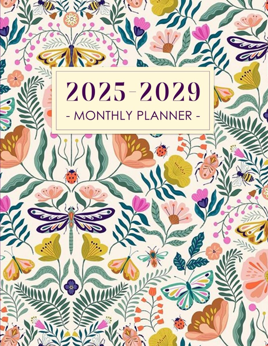 SnelShoppen - 2025-2029 Maandplanner: 5 Jaar (Januari 2025 tot December 2029) met Feestdagen en Inspirerende Citaten - Bloemenprint