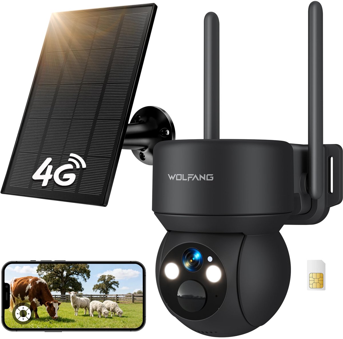 SnelShoppen - Wildcamera 4G LTE Mobiele Trailcamera Zonne-energie met 2,5K Live Video, 355° Pan & 90° Kantelbaar, Beveiligingscamera met Nachtzicht &