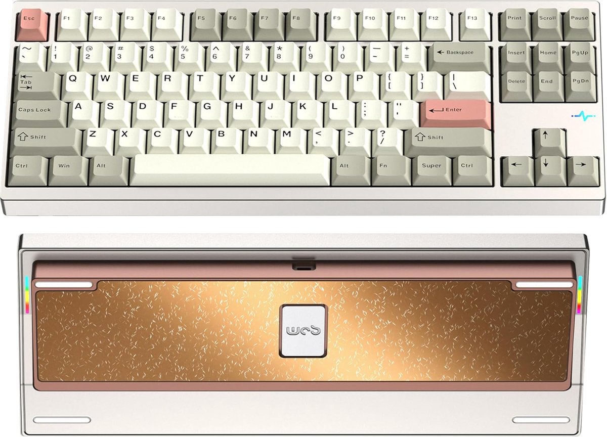 SnelShoppen - Mechanisch Toetsenbord Aluminium 5-Seconds Fast Span, Triple Verbinding, HMX Frost / Kailh Cocoa Switches, PBT Keycaps, Pro Warm Silver