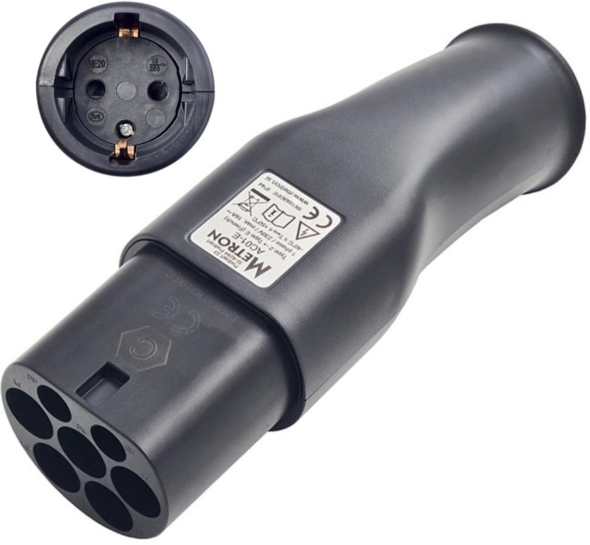 SnelShoppen - Metron AC01 Type 2 naar Schuko-adapter - Betrouwbaar laadstation met start- en stop-elektronica voor elektrische voertuigen, ideaal voor