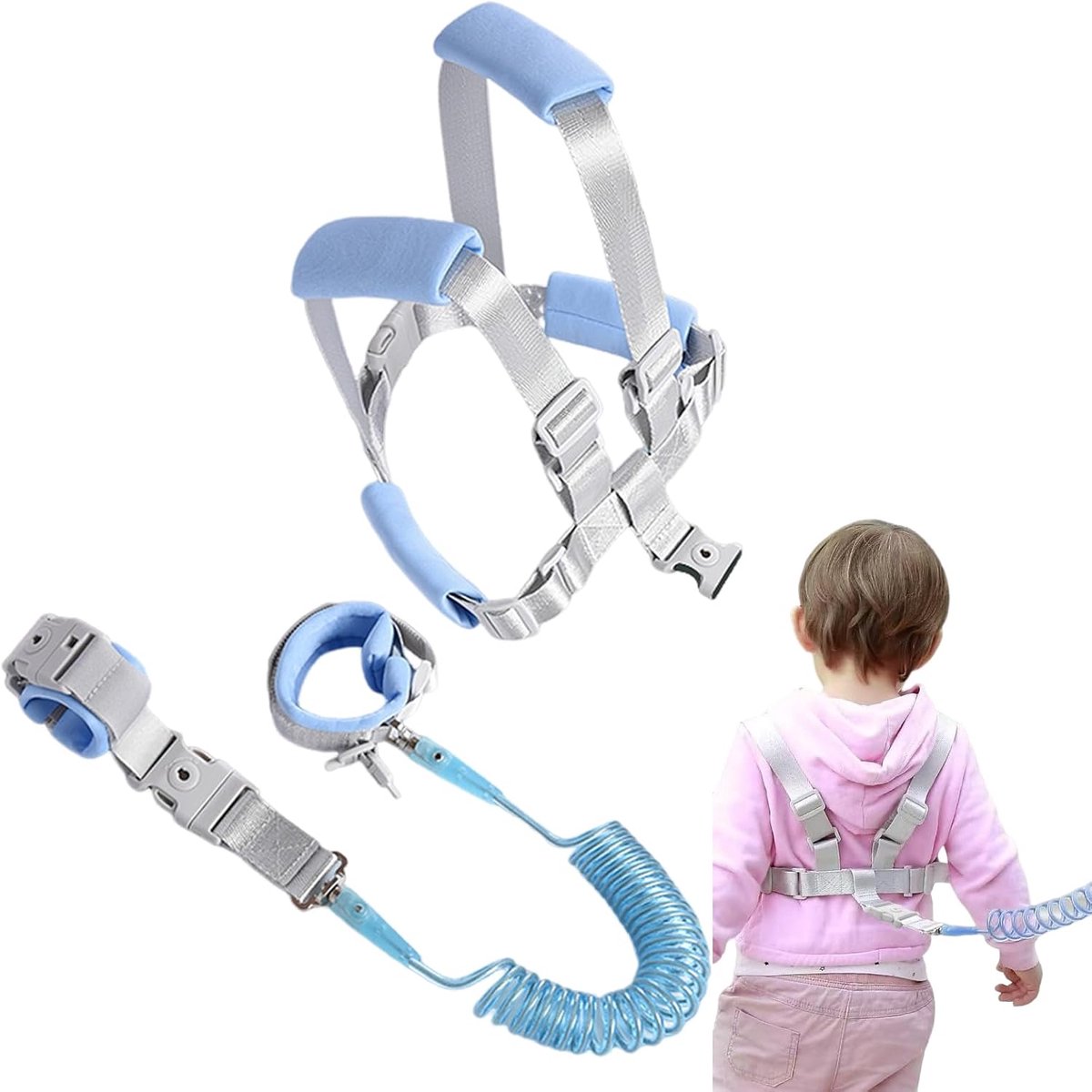 Baby Anti-verlies riem, Xiuyer 2,5 m kinderlijn harnas, kinderloopharnas, 2-in-1-set, veiligheids-polsmanchet met slot - ShopVlot