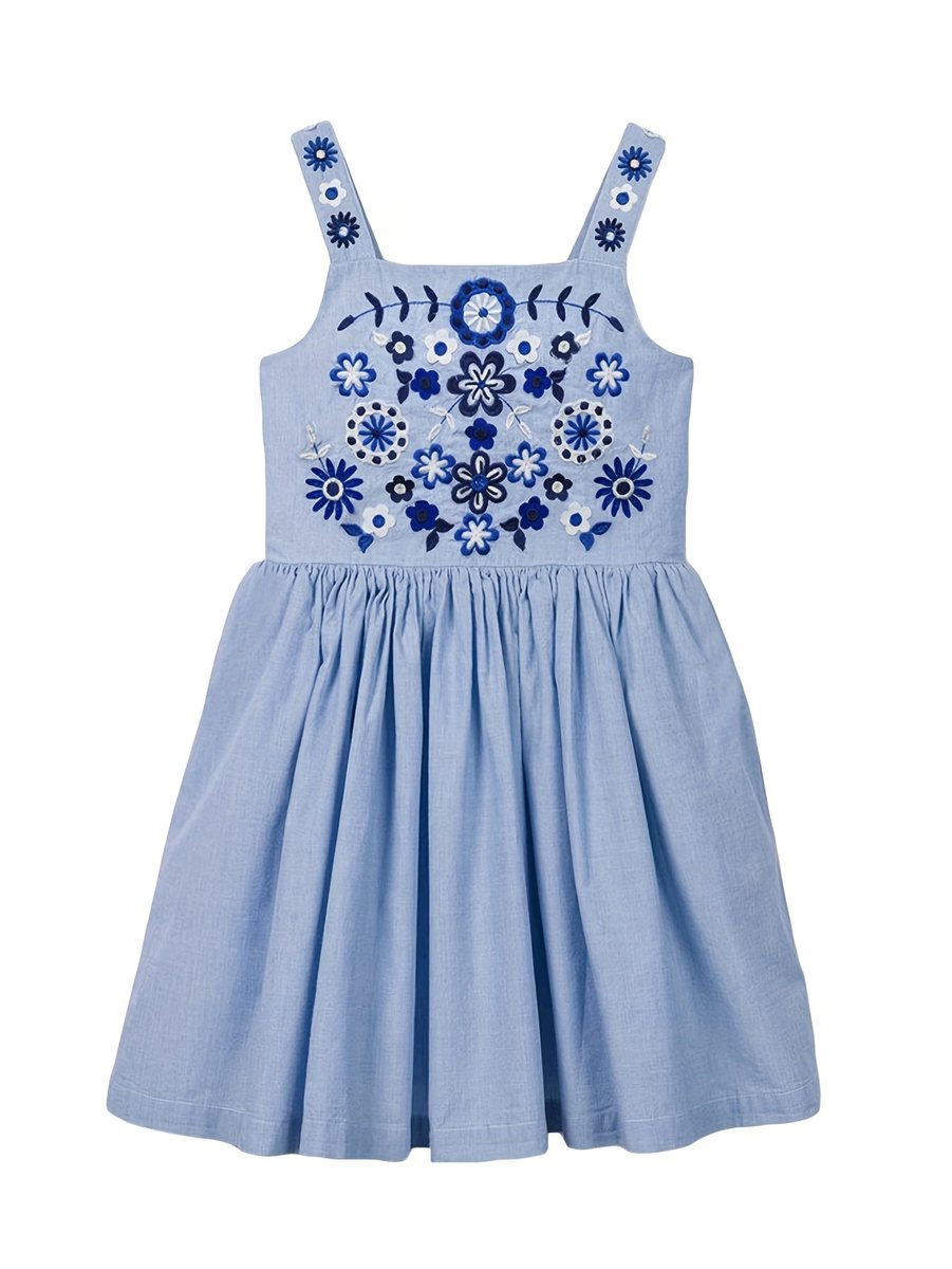 Currero Zomerjurk Meisjes Zomerjurken Kinderen Jurk Meisje Ibiza Stijl Sundress Kinderkleding Pauwblauw 7 Jaar