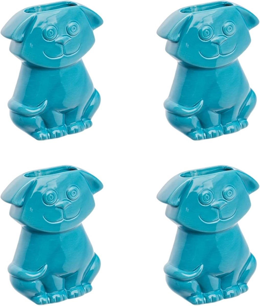 SnelShoppen - Luchtbevochtiger 4-delige set keramische hond blauw voor radiatorverwarming waterverdamper diffuser - ideaal voor woonkamer, slaapkamer,