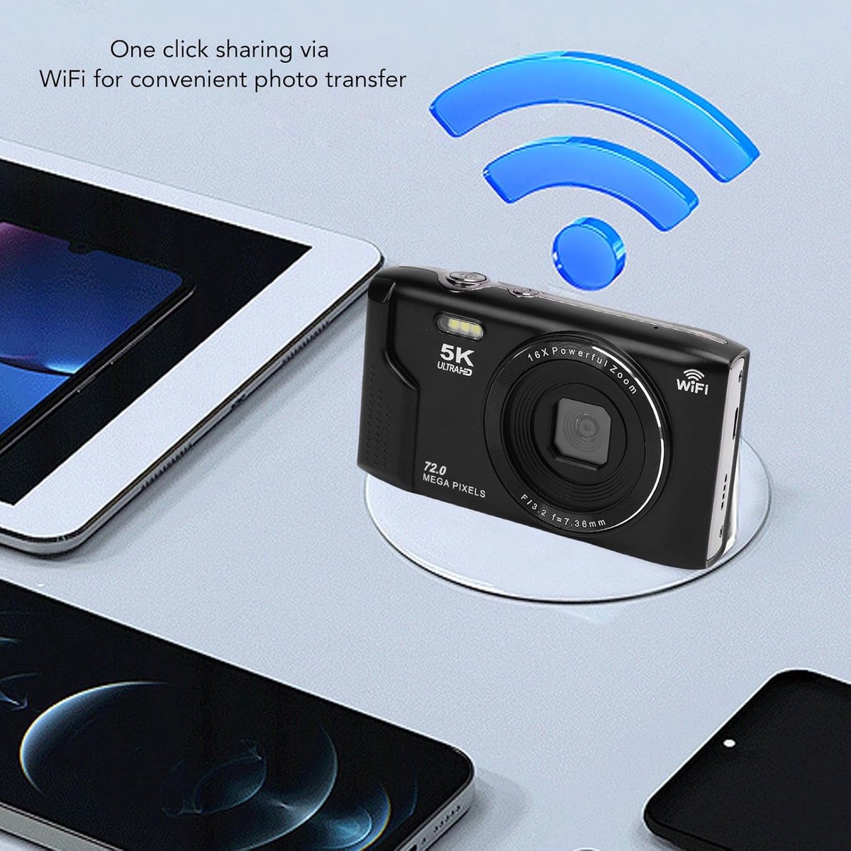 SnelShoppen - Digitale Camera 5K 72MP met WLAN, 16X Digitale Zoom, Auto Focus, Vlogging Camera met 2.8-inch Ultra HD Scherm, Ingebouwde Flitser en Mic thumbnail 5