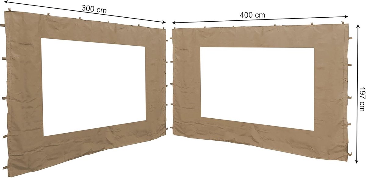SnelShoppen - QUICK STAR 2-zijdige zijwanden met PVC raam voor bladeren paviljoen 3x4m zijwand zand/beige, 100% polyester, perfect voor tuin, feest, c