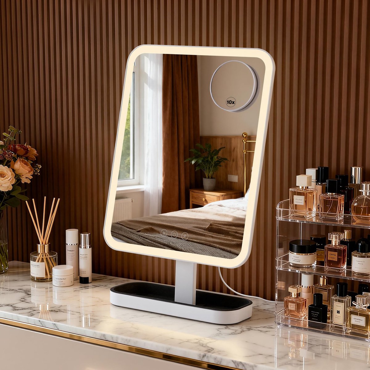 SnelShoppen - Hollywood make-upspiegel met verlichting 38 x 30 cm - Verlichte make-upspiegel voor perfecte make-up - Ideaal voor slaapkamer, badkamer,