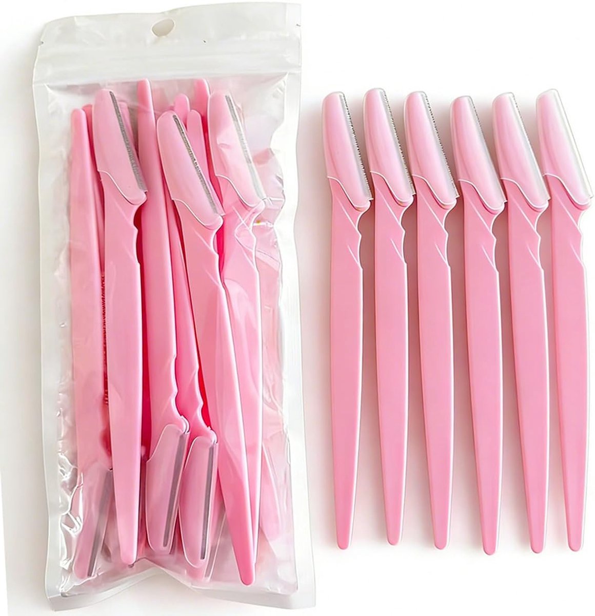 SnelShoppen - 15 Stuks Eyebrow Razor Blades Trimmer - Dames en Heren - Voor Gezichts- en Lichaamshaartjes - Draagbaar en Compact - Roze