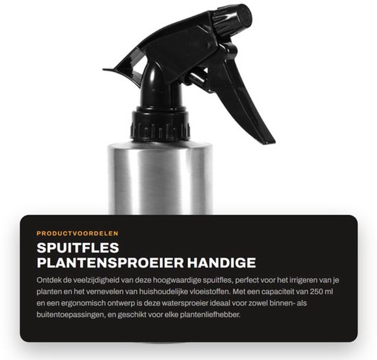 Plantensproeier 250 ml - Metalen Spuitfles - Handdruk - Waterverstuiver - Lichtgewicht - Eenvoudig te gebruiken - Comfortabele Tuit - Sproeifles